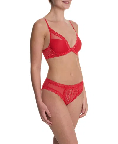 Natori Women's Feathers Lace Contour Underwire Plunge Bra 730023 In Red