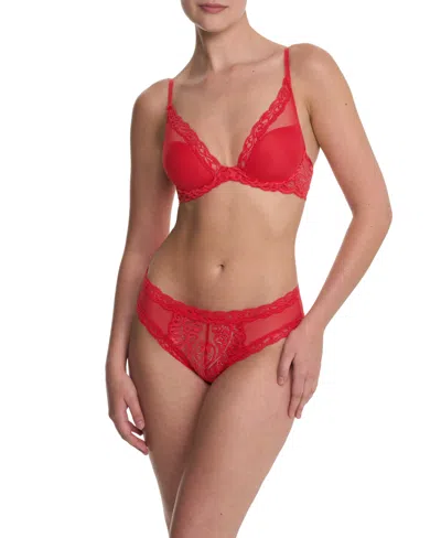 Natori Women's Feathers Lace Contour Underwire Plunge Bra 730023 In Red