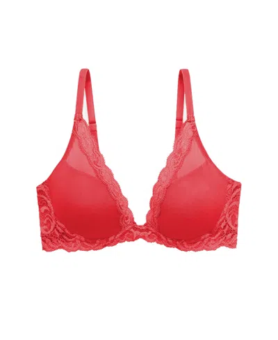 Natori Women's Feathers Lace Contour Underwire Plunge Bra 730023 In Red