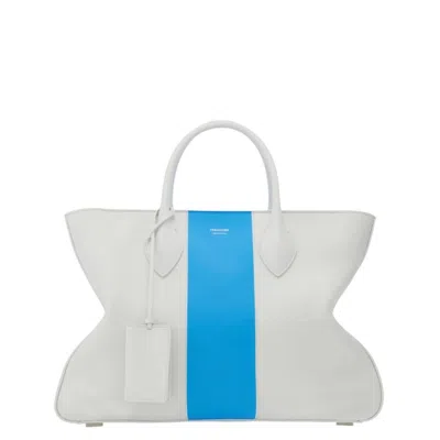 Ferragamo Striped Leather Tote Bag In Gray