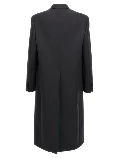 Gucci Grey Double-breasted Coat With Web Detail In Wool Man In Gray