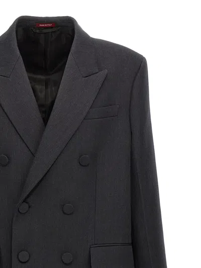 Gucci Grey Double-breasted Coat With Web Detail In Wool Man In Gray