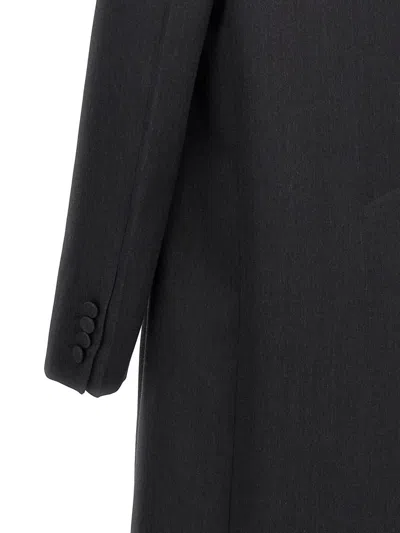 Gucci Grey Double-breasted Coat With Web Detail In Wool Man In Gray