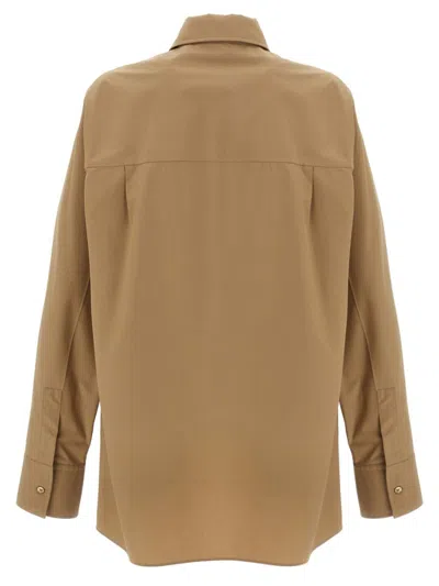 Gucci Beige Shirt With Classic Collar And Tonal Logo Lettering Embroidery On The Front In Cotton Man In Neutral