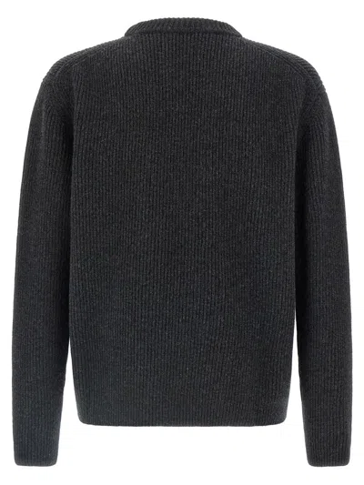 Gucci Grey Crewneck Sweater With Logo Lettering Embroidery On The Front In Wool Man In Gray
