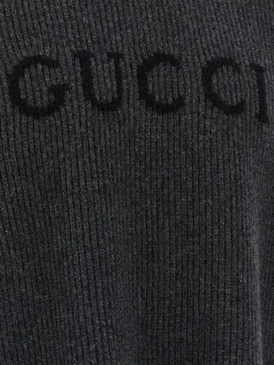 Gucci Grey Crewneck Sweater With Logo Lettering Embroidery On The Front In Wool Man In Gray