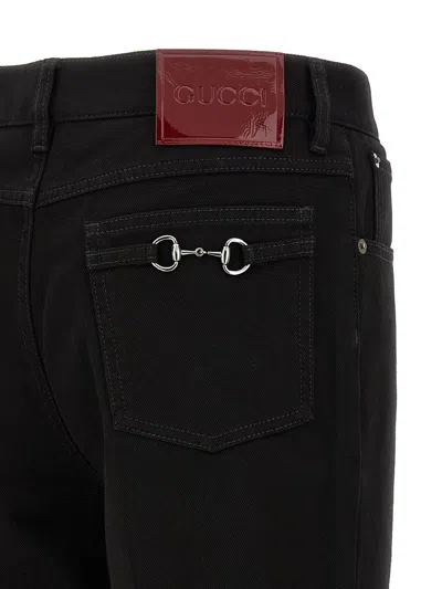 Gucci Cropped Denim Trousers Five Pocket Style In Black