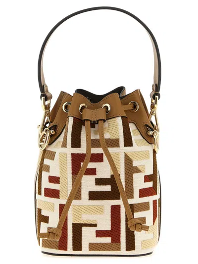 Fendi Mon Tresor Canvas Bucket Bag With Ff Embroidery In Multi