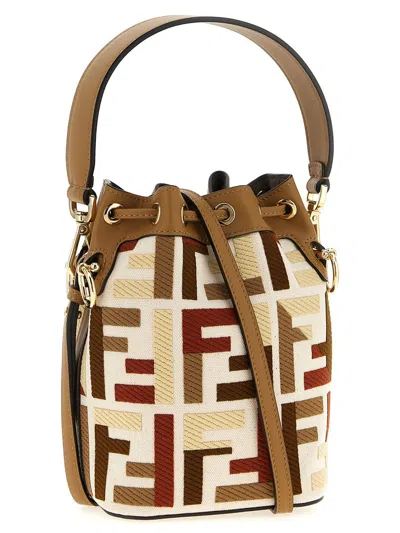 Fendi Mon Tresor Canvas Bucket Bag With Ff Embroidery In Multi