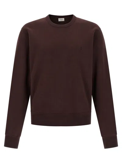 Saint Laurent Cassandre Embroidered Sweatshirt In Brown
