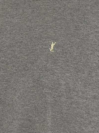 Saint Laurent Grey Crewneck T-shirt With Cassandre Embroidery In Cotton Man In Gray
