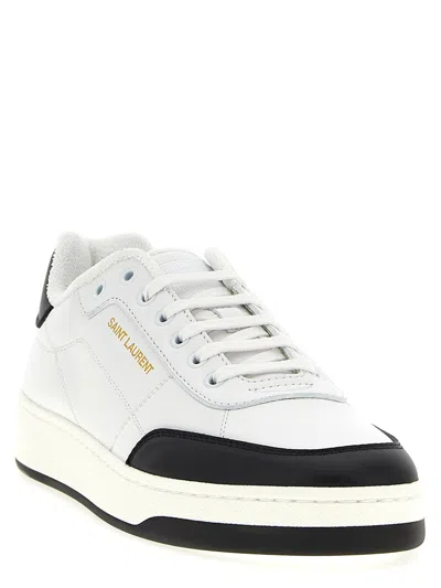 Saint Laurent White And Black Leather Sneakers In Multi