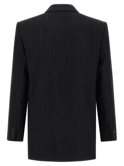 Saint Laurent Oversized Double Breasted Pinstripe Jacket In Black
