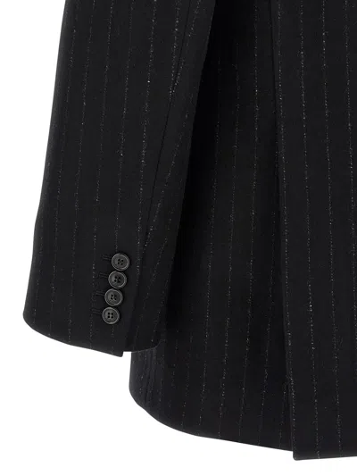 Saint Laurent Oversized Double Breasted Pinstripe Jacket In Black