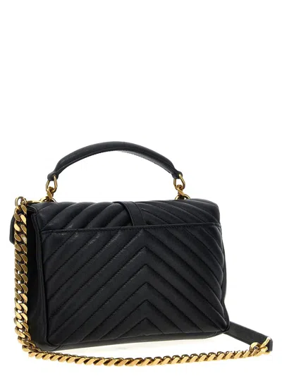 Saint Laurent College Medium Flap Ysl Shoulder Bag In Quilted Tweed In Blue