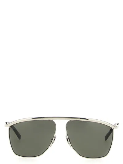 Saint Laurent Victoire Aviator-frame Metal Sunglasses In Gray