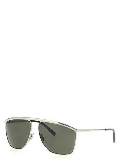 Saint Laurent Victoire Aviator-frame Metal Sunglasses In Gray
