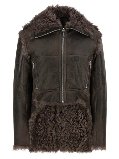 Rick Owens Brown Jacket With Reversible Design And Asymmetric Hem In Leather Woman In Brown