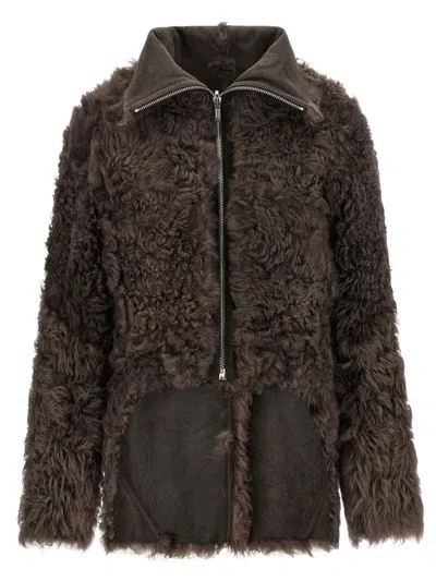 Rick Owens Brown Jacket With Reversible Design And Asymmetric Hem In Leather Woman In Brown