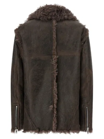 Rick Owens Brown Jacket With Reversible Design And Asymmetric Hem In Leather Woman In Brown