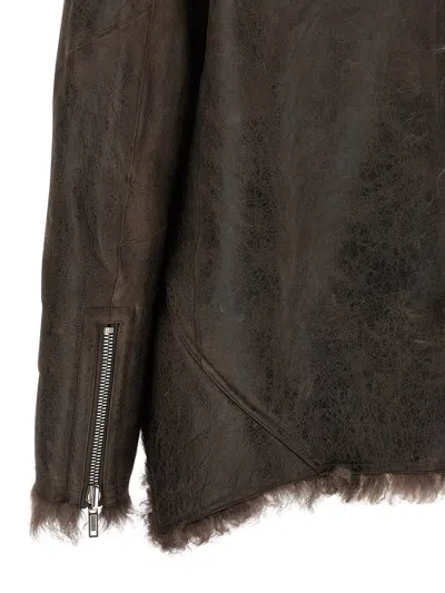 Rick Owens Brown Jacket With Reversible Design And Asymmetric Hem In Leather Woman In Brown
