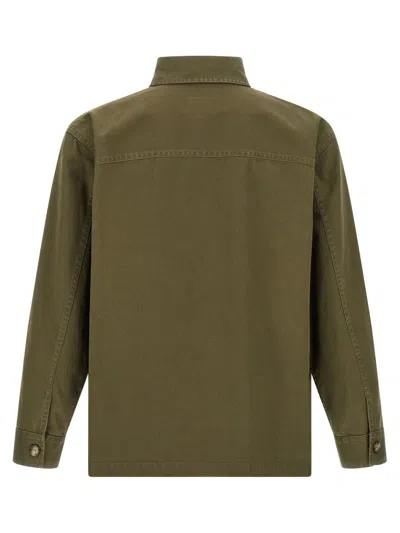 Saint Laurent Green Shirt With Classic Collar And Cassandre Embroidery On The Front In Cotton Man