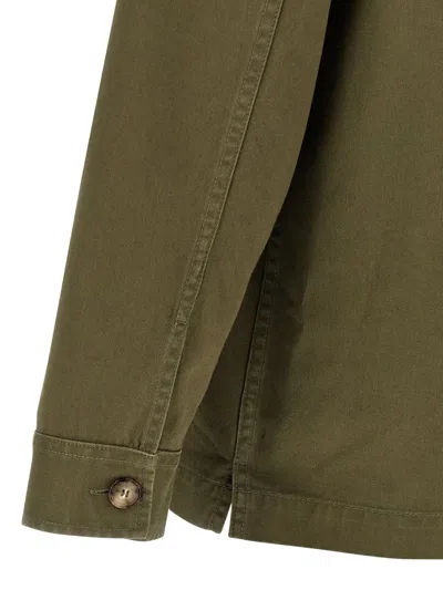 Saint Laurent Green Shirt With Classic Collar And Cassandre Embroidery On The Front In Cotton Man