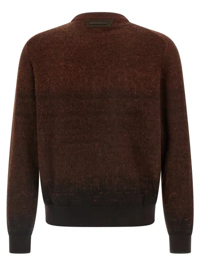 Berluti Ribbed Knit Sweater Textured Fabric In Brown