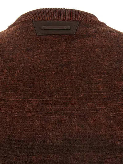 Berluti Ribbed Knit Sweater Textured Fabric In Brown