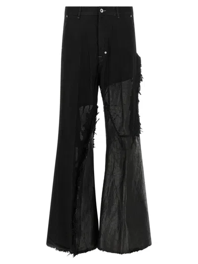 Rick Owens Joris Black Pants With Distressed Details In Black