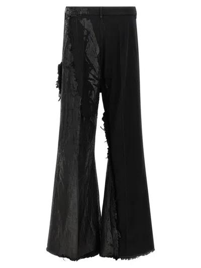 Rick Owens Joris Black Pants With Distressed Details In Black