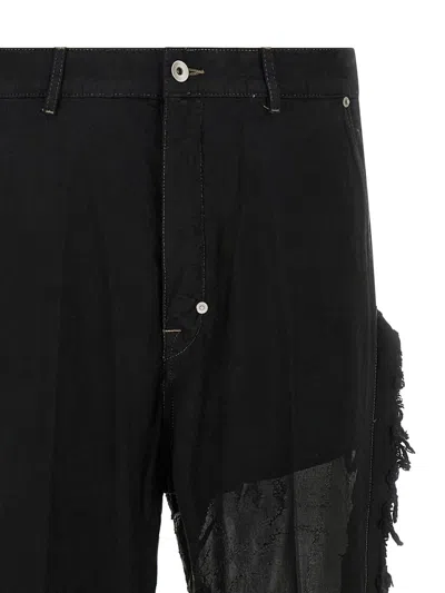 Rick Owens Joris Black Pants With Distressed Details In Black