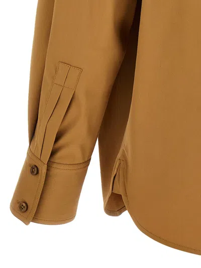 Saint Laurent Gathered Cotton-blend Blouse In Brown