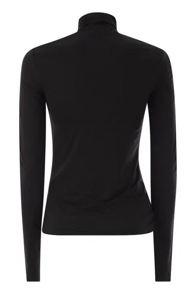 Sportmax Jersey Turtleneck Sweater Long Sleeves In Black