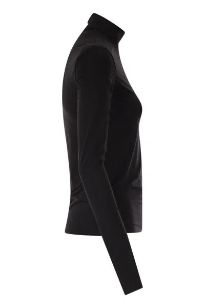Sportmax Jersey Turtleneck Sweater Long Sleeves In Black