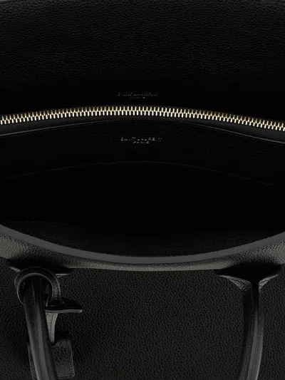 Saint Laurent Leather Handbag With Frontal Logo Print In Black