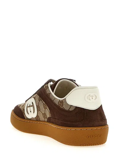 Gucci Men G75 Low-top Supreme Gg Fabric And Suede Sneakers In Brown