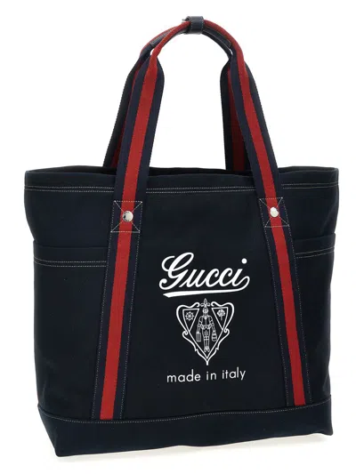 Gucci Medium Printed Canvas Bag With Web In Blue