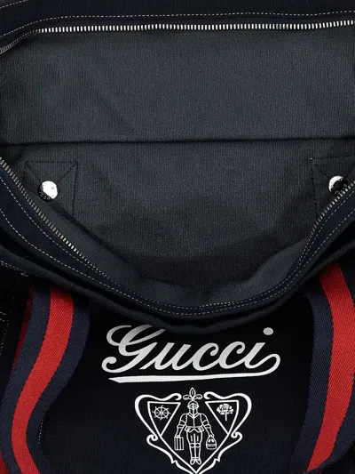 Gucci Medium Printed Canvas Bag With Web In Blue