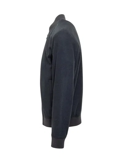 Hugo Boss Stretch Flannel Bomber Jacket With Ribbed Cuffs And Hem In Blue