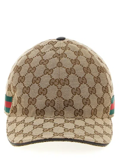 Gucci Men Beige Baseball Cap With Web Detail On The Side In Gg Canvas Man In Brown