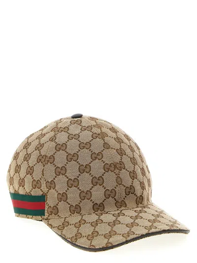 Gucci Men Beige Baseball Cap With Web Detail On The Side In Gg Canvas Man In Brown