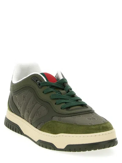 Gucci Round Toe Re-web Sneakers With Contrast Panel In Green