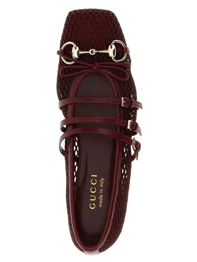 Gucci Net Nappa Triple-strap Horsebit Ballerina Flats In Brown