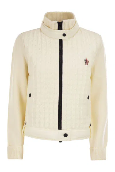 Moncler Grenoble Wool Padded Cardigan With Zip In Neutral