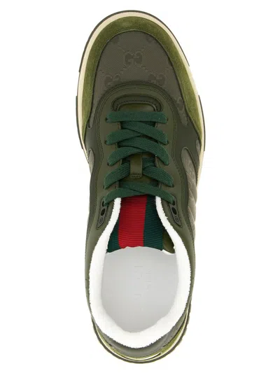 Gucci Round Toe Re-web Sneakers With Contrast Panel In Green