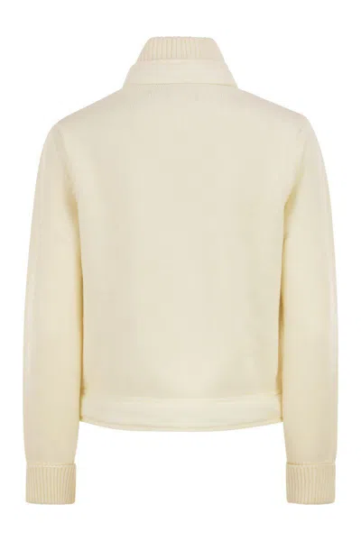 Moncler Grenoble Wool Padded Cardigan With Zip In Neutral