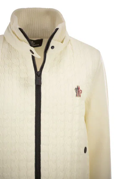 Moncler Grenoble Wool Padded Cardigan With Zip In Neutral