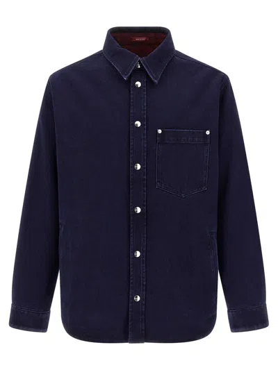 Gucci Blue Jacket With Classic Collar And Reversible Design In Cotton Man In Blue