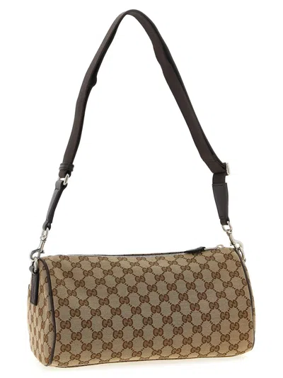 Gucci Small Gg Cylindrical Shoulder Strap Crossbody Bags Beige In Brown